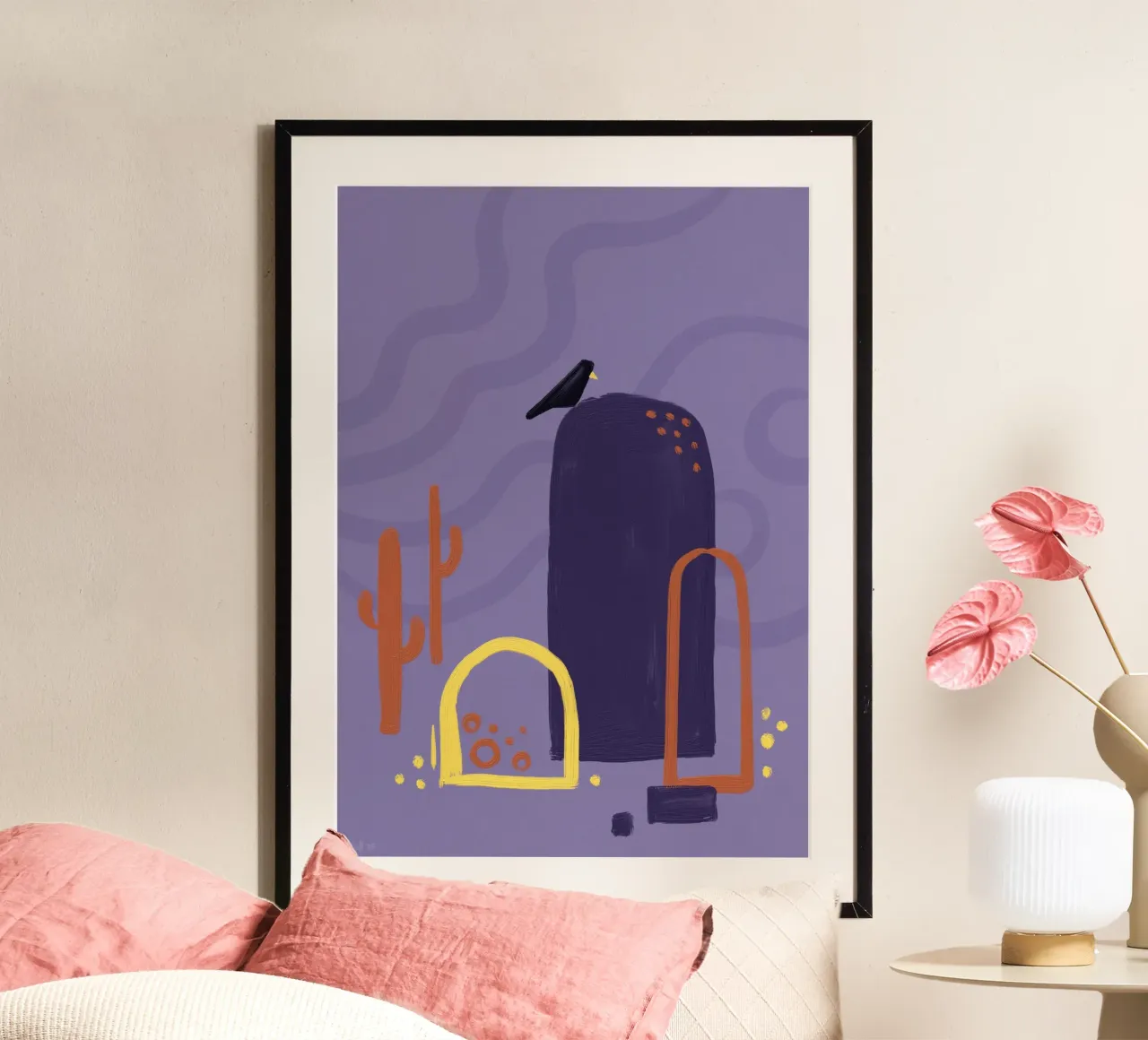 Desert Scene poster con telaio in plastica da Johannes Lott Illustration