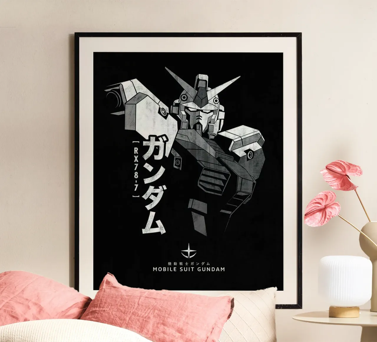 Gundam Mobile Suit poster con marco de madera de Waylons Studio