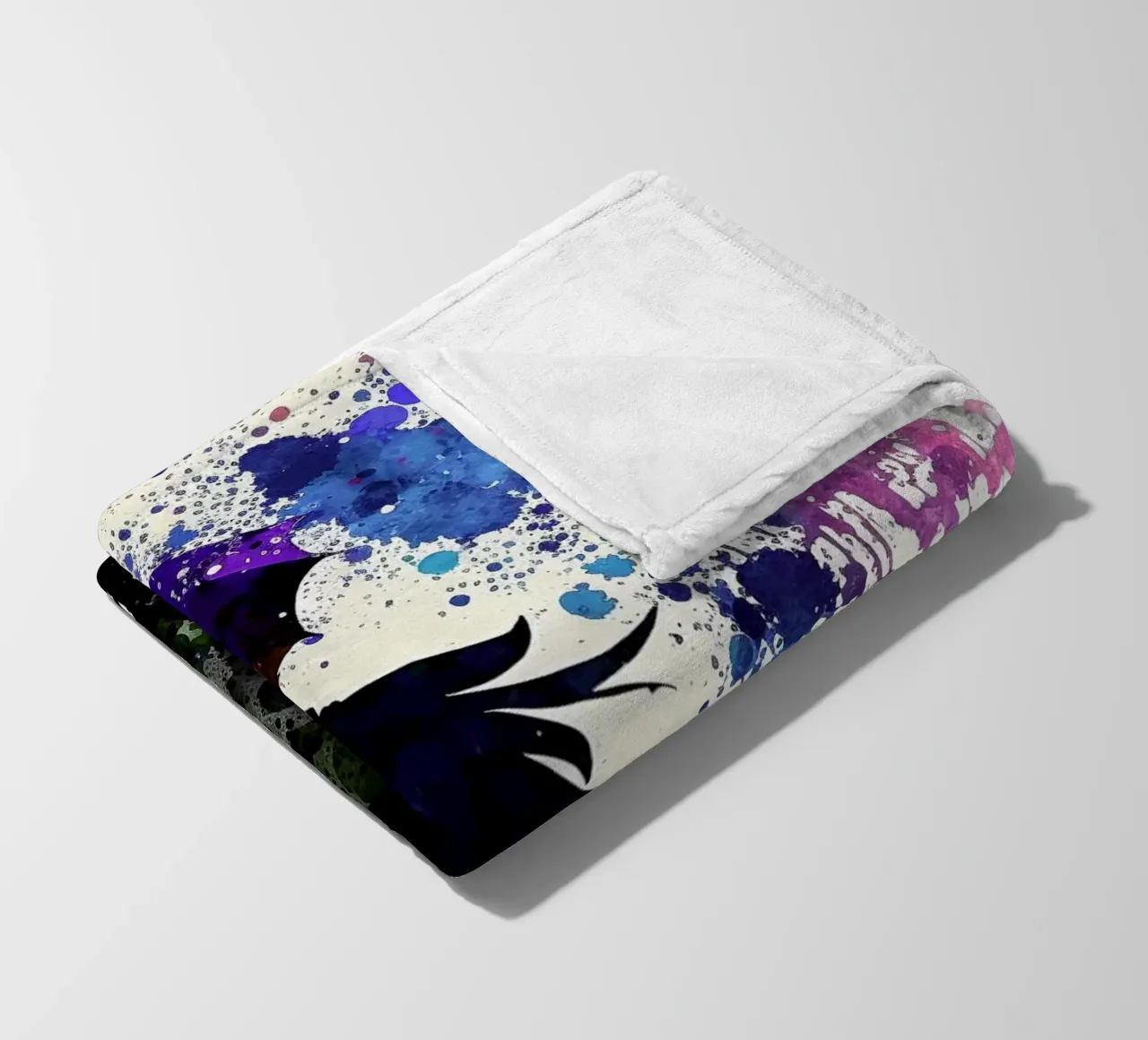 Dynamic watercolor art: silhouette with rainbow umbrella and fleece blanket by peuceta_BA