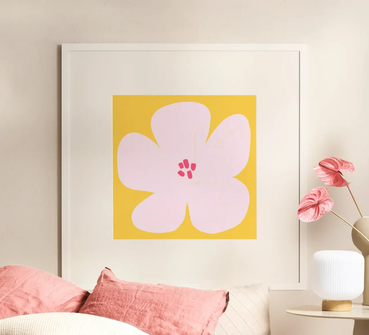 SUN Flower yellow poster con telaio in legno da All Colours
