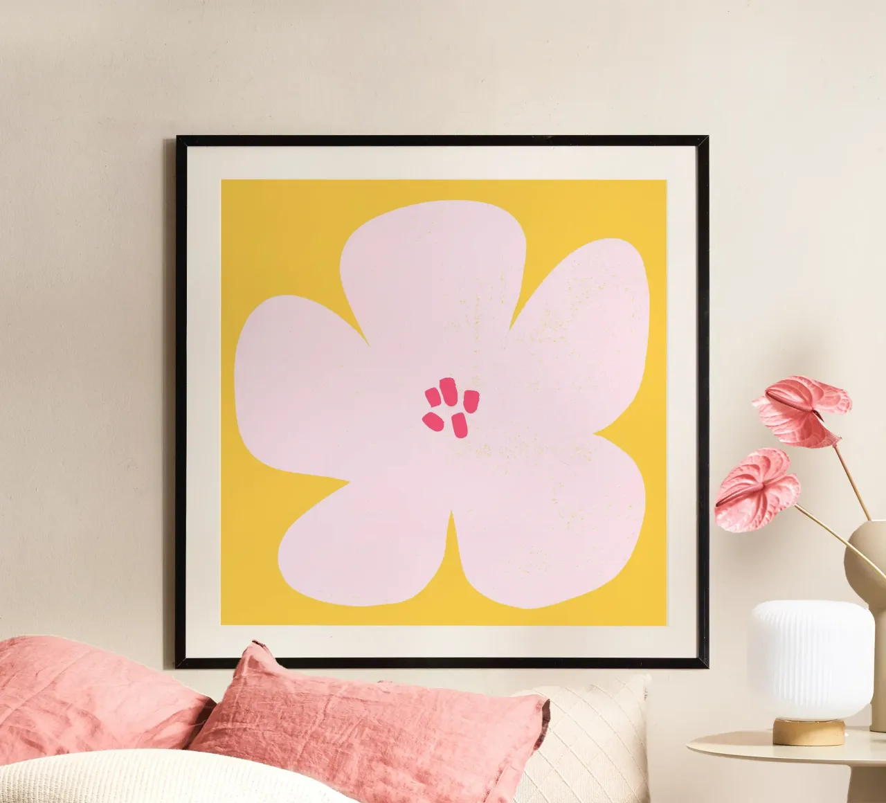 SUN Flower yellow poster con telaio in legno da All Colours