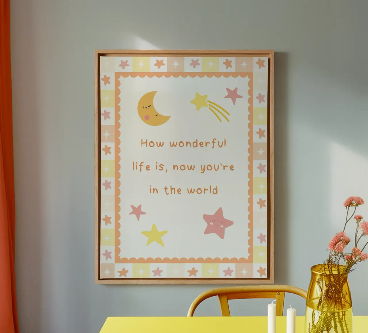 How Wonderful Life Is, Nursery Cute Print canvas with Floater frame by SunshinePrints