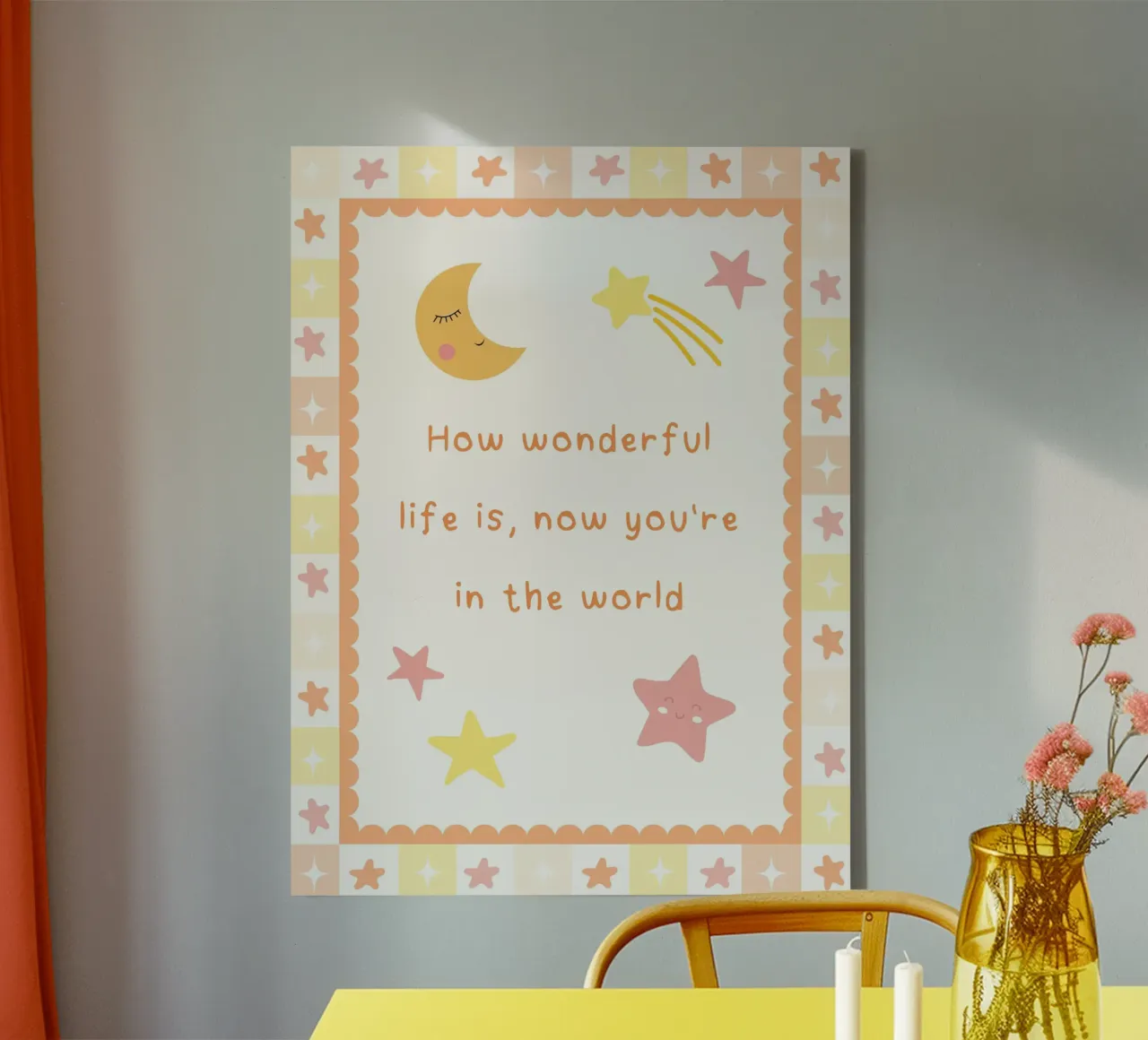 How Wonderful Life Is, Nursery Cute Print canvas with Floater frame by SunshinePrints