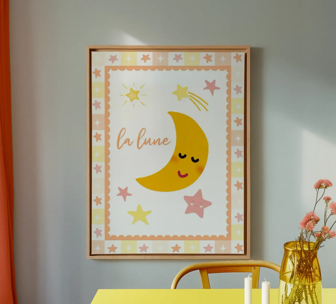 La Lune Print, Celestial Poster, Star Print Nursery Wall Art canvas with Floater frame by SunshinePrints
