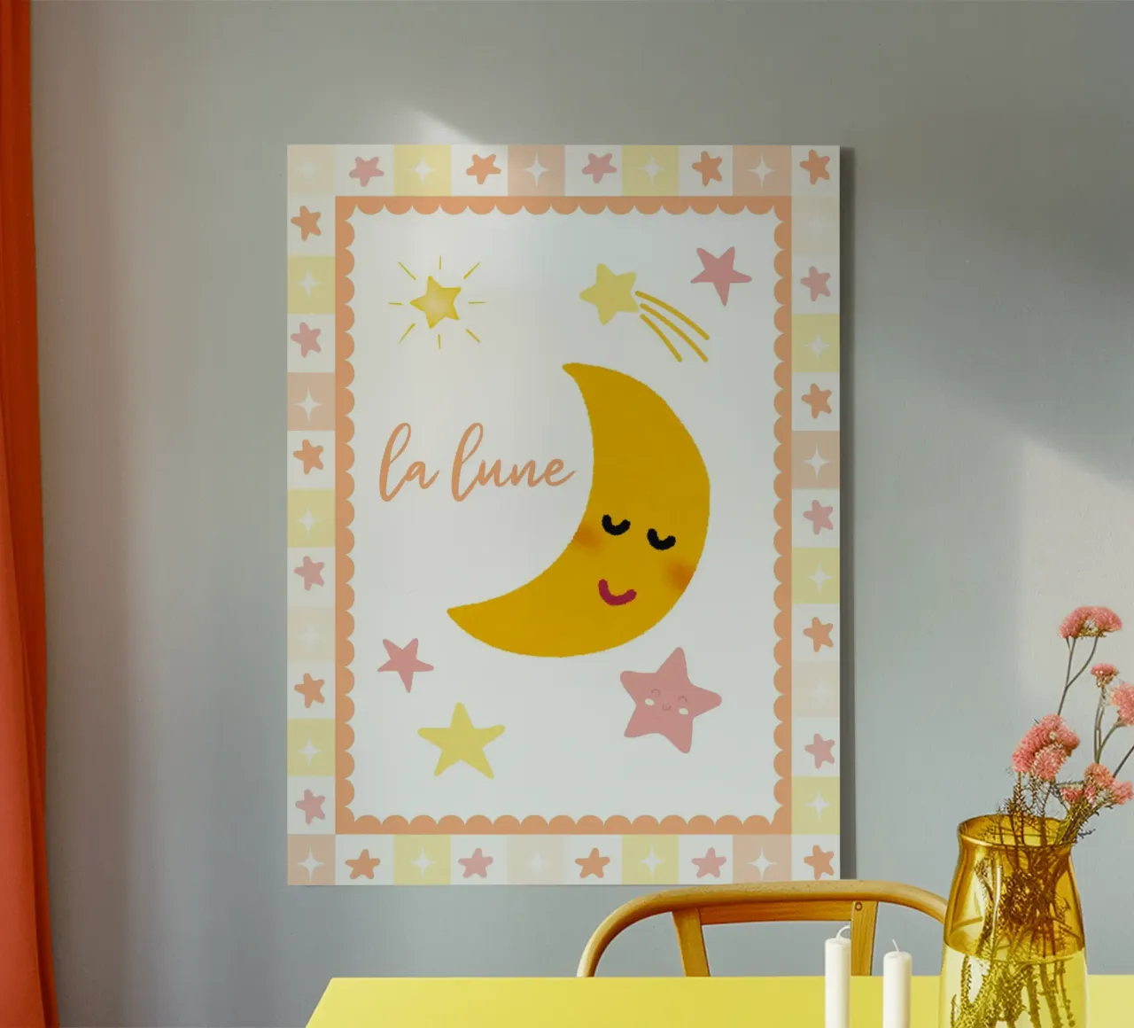 La Lune Print, Celestial Poster, Star Print Nursery Wall Art canvas with Floater frame by SunshinePrints