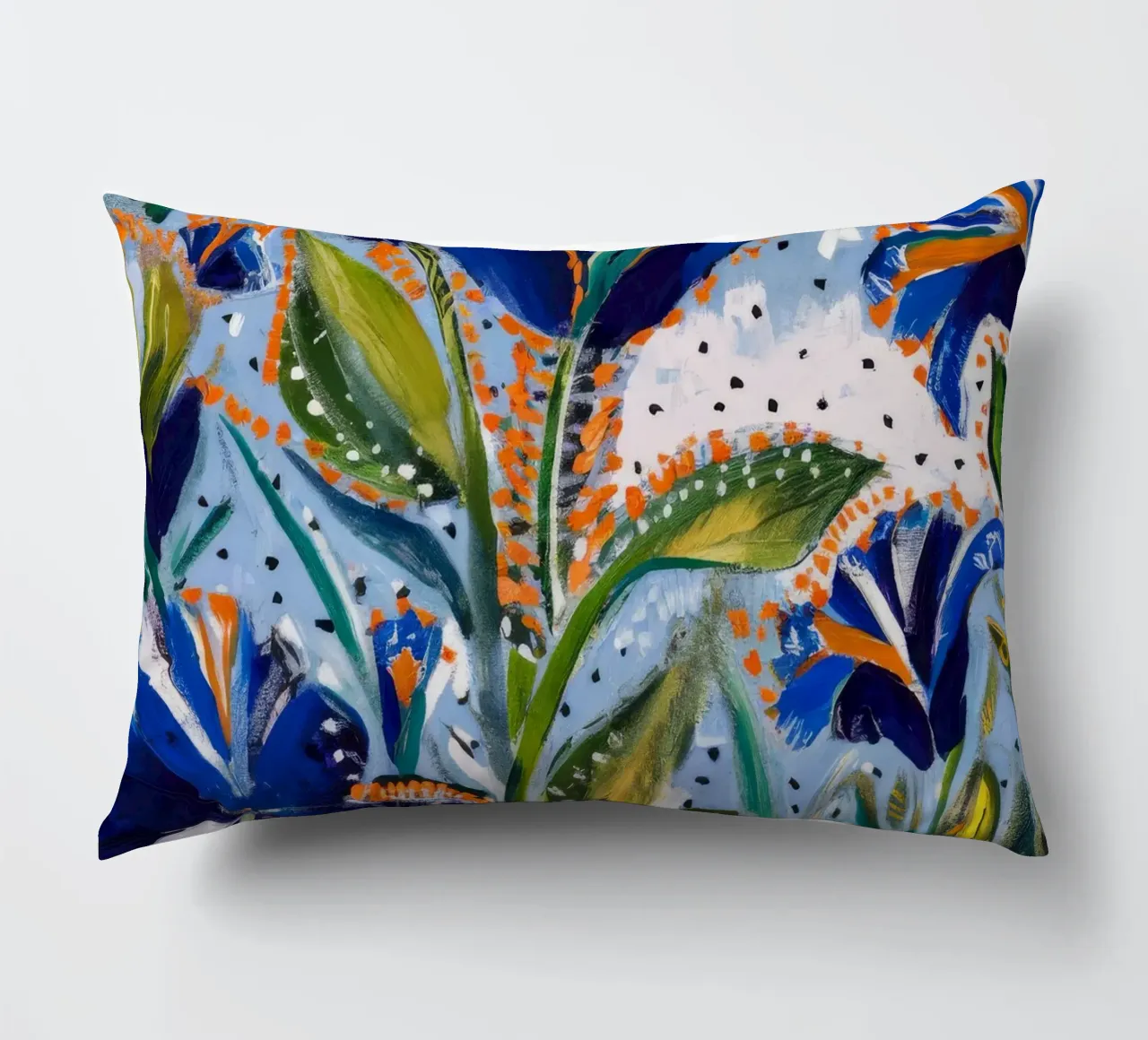Indigo Bloom Waltz decorative cushion by Obisidian Brush