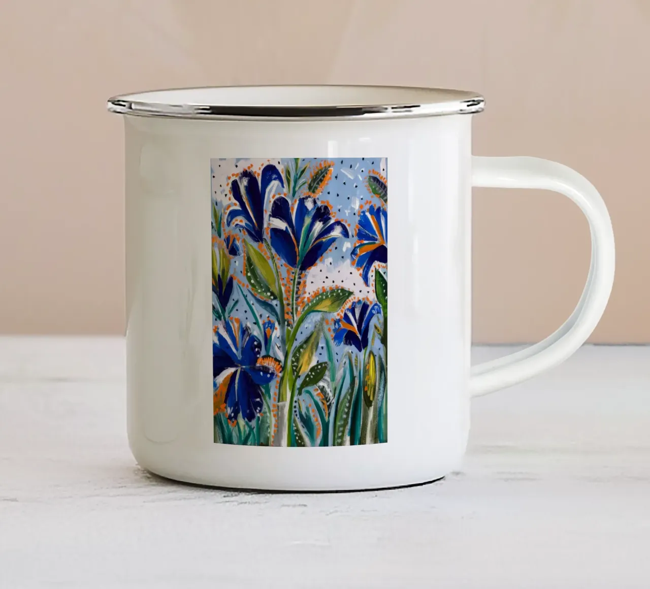 Valzer del fiore indaco tazza in smalto da Obisidian Brush