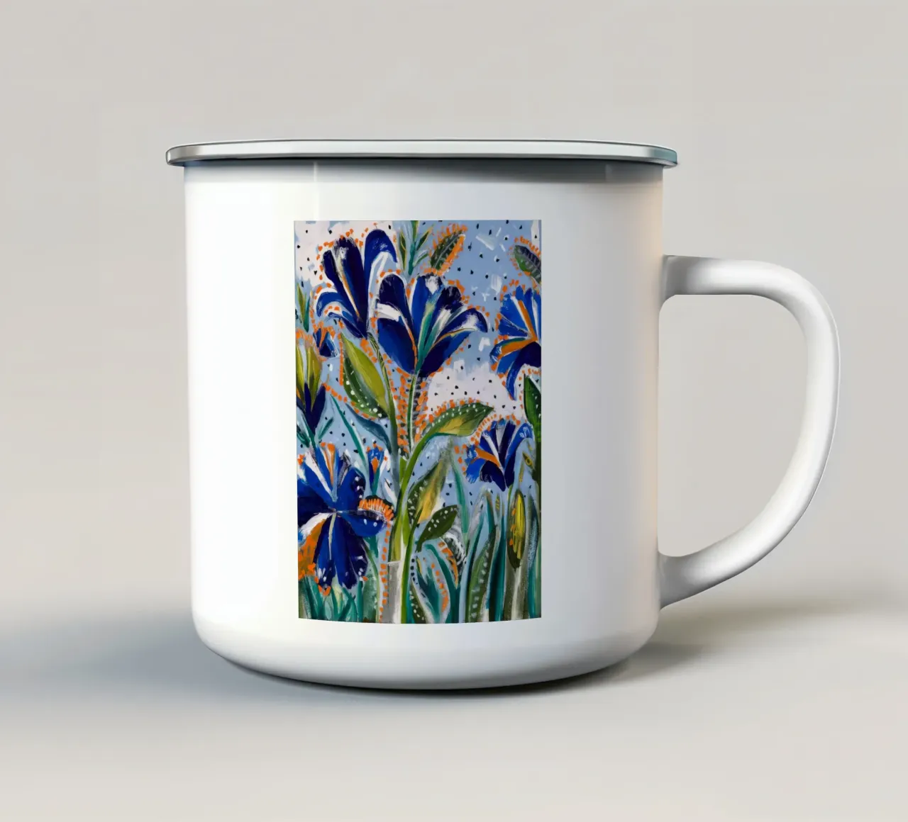 Valzer del fiore indaco tazza in smalto da Obisidian Brush