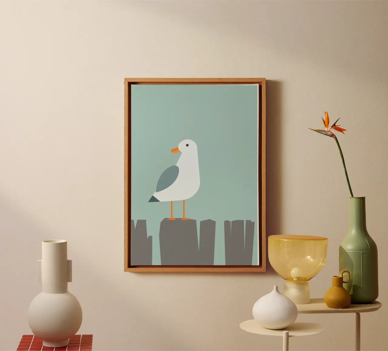 Seagull by the sea canvas with Floater frame by Carolin Vonhoff