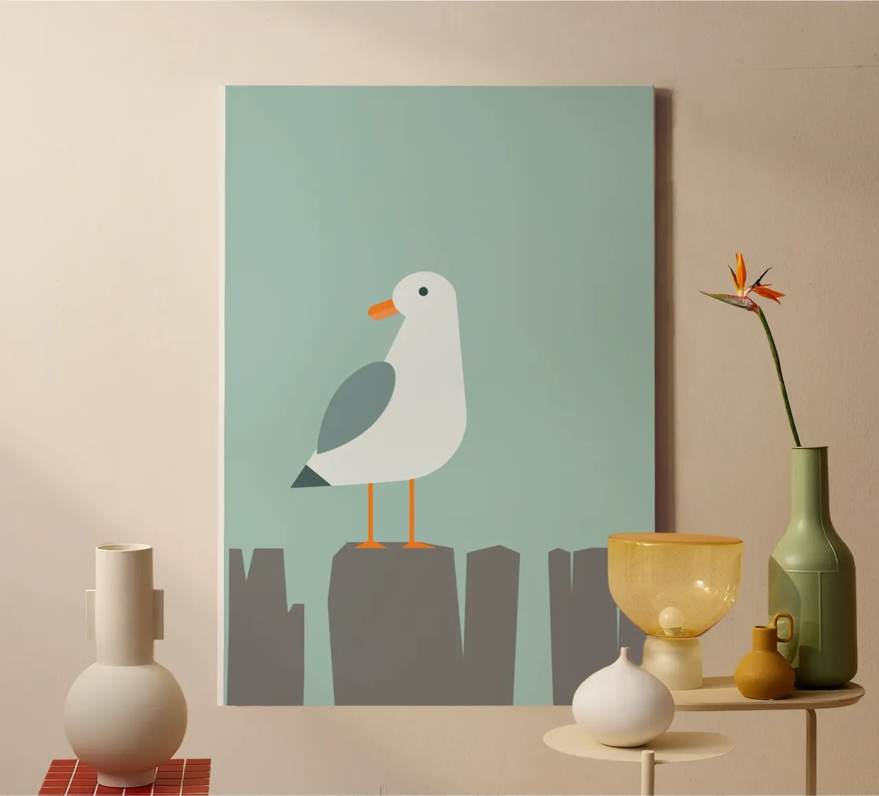 Seagull by the sea canvas with Floater frame by Carolin Vonhoff