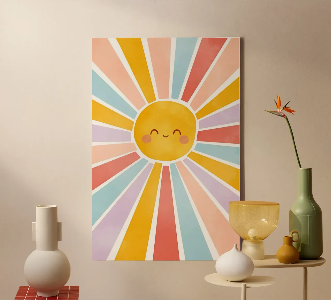 Stampa del sole, poster del sole felice, arte dell'arcobaleno tela con Cornice a cassetta da SunshinePrints