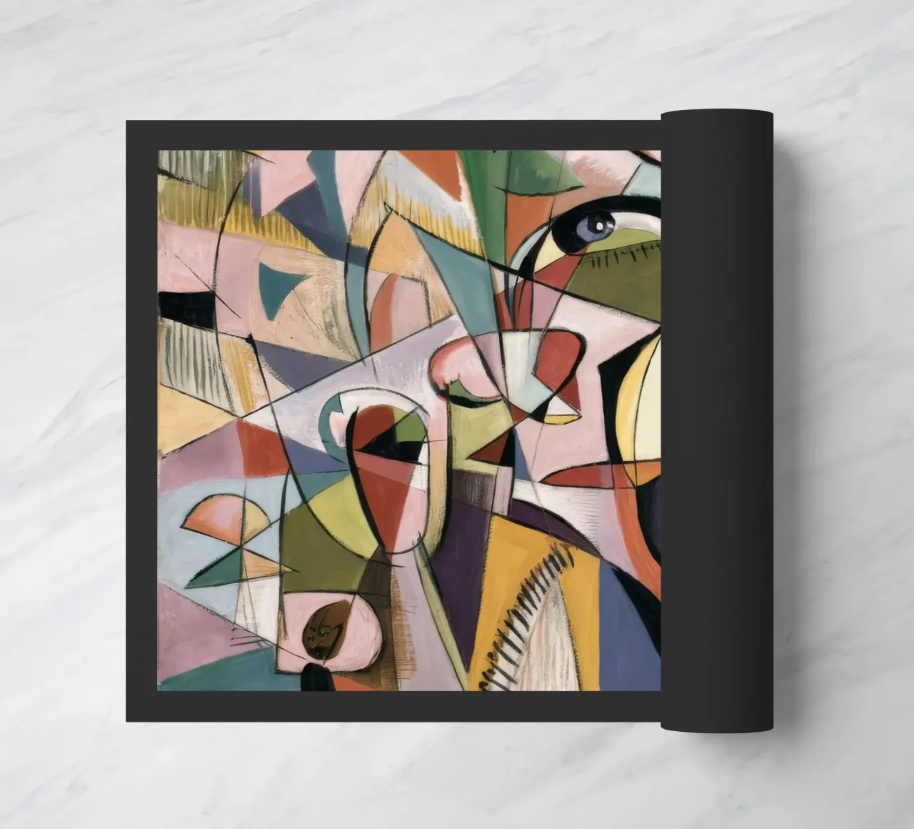 Cubist Echo Faces doormat by Obisidian Brush