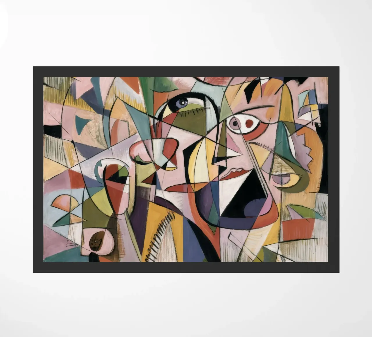 Cubist Echo Faces doormat by Obisidian Brush