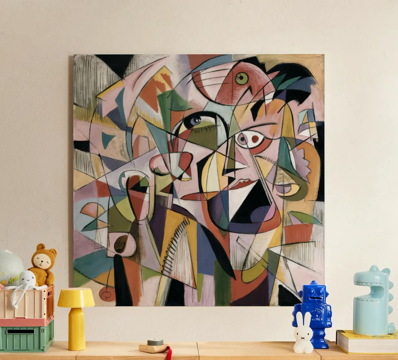 Cubist Echo Faces acryl van Obisidian Brush