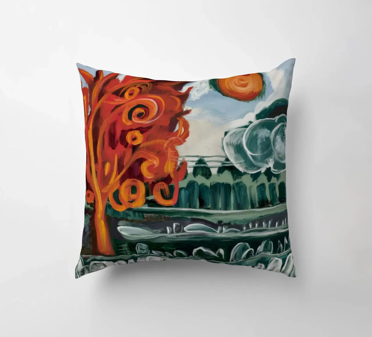 Sun Spiral Grove decorative cushion by Obisidian Brush