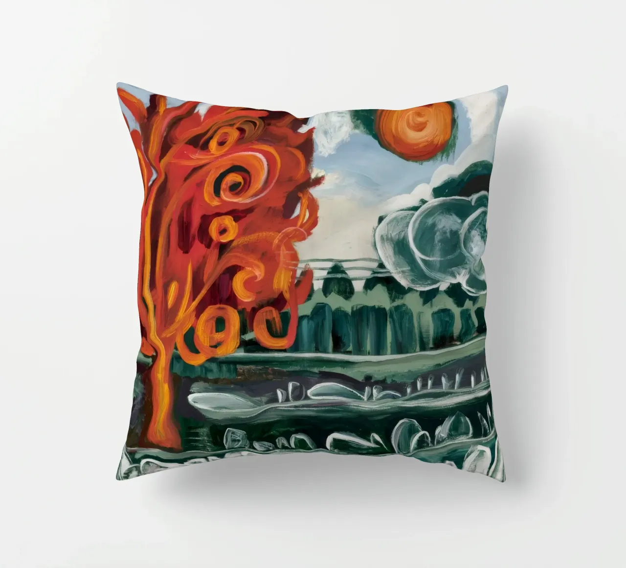 Sun Spiral Grove decorative cushion by Obisidian Brush