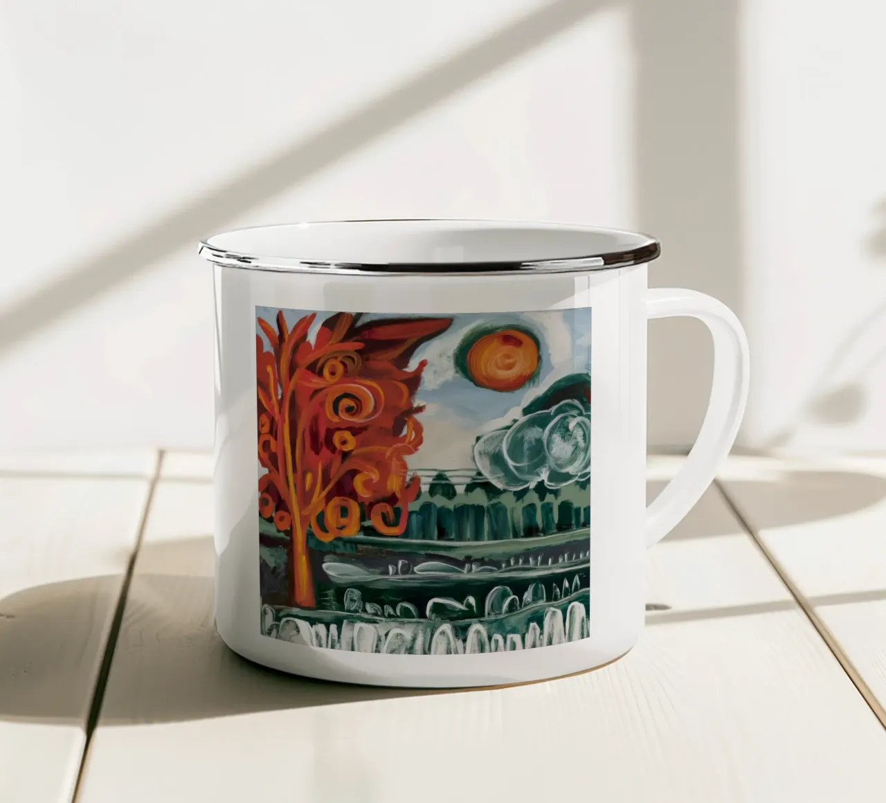 Boschetto a spirale del sole tazza in smalto da Obisidian Brush