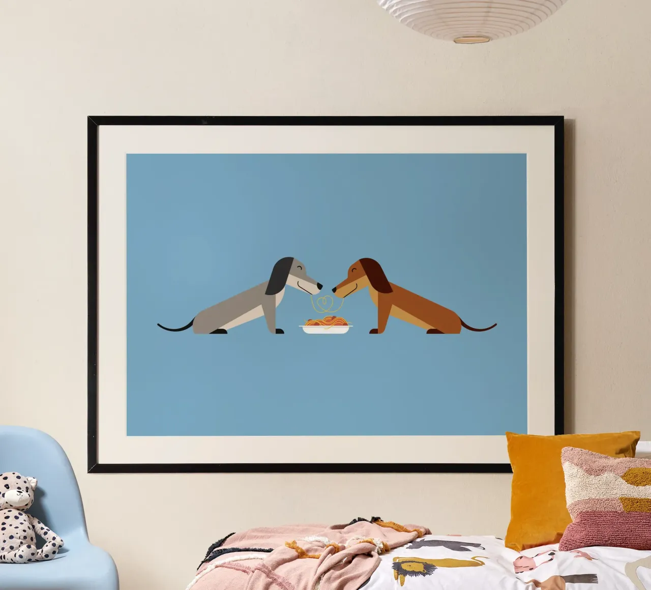 Dackel Nudel-Liebhaber Poster mit Holzrahmen von Carolin Vonhoff