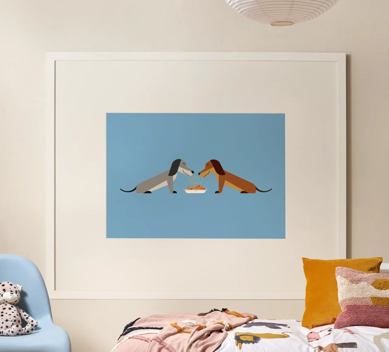 Dackel Nudel-Liebhaber Poster mit Holzrahmen von Carolin Vonhoff
