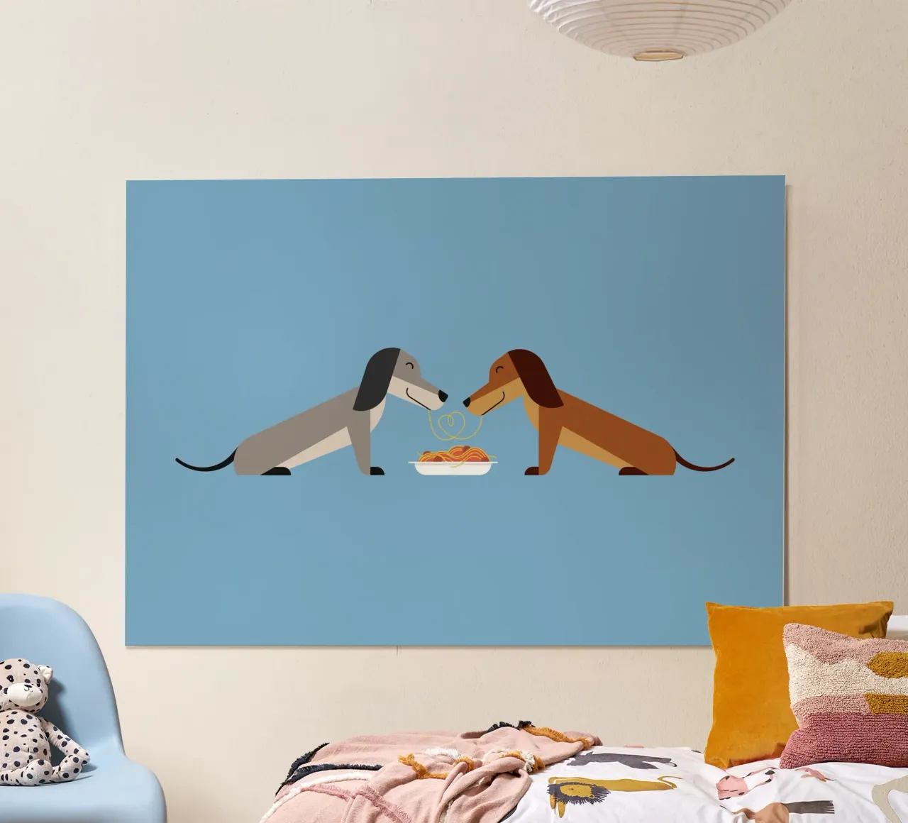 Dackel Nudel-Liebhaber Poster mit Holzrahmen von Carolin Vonhoff