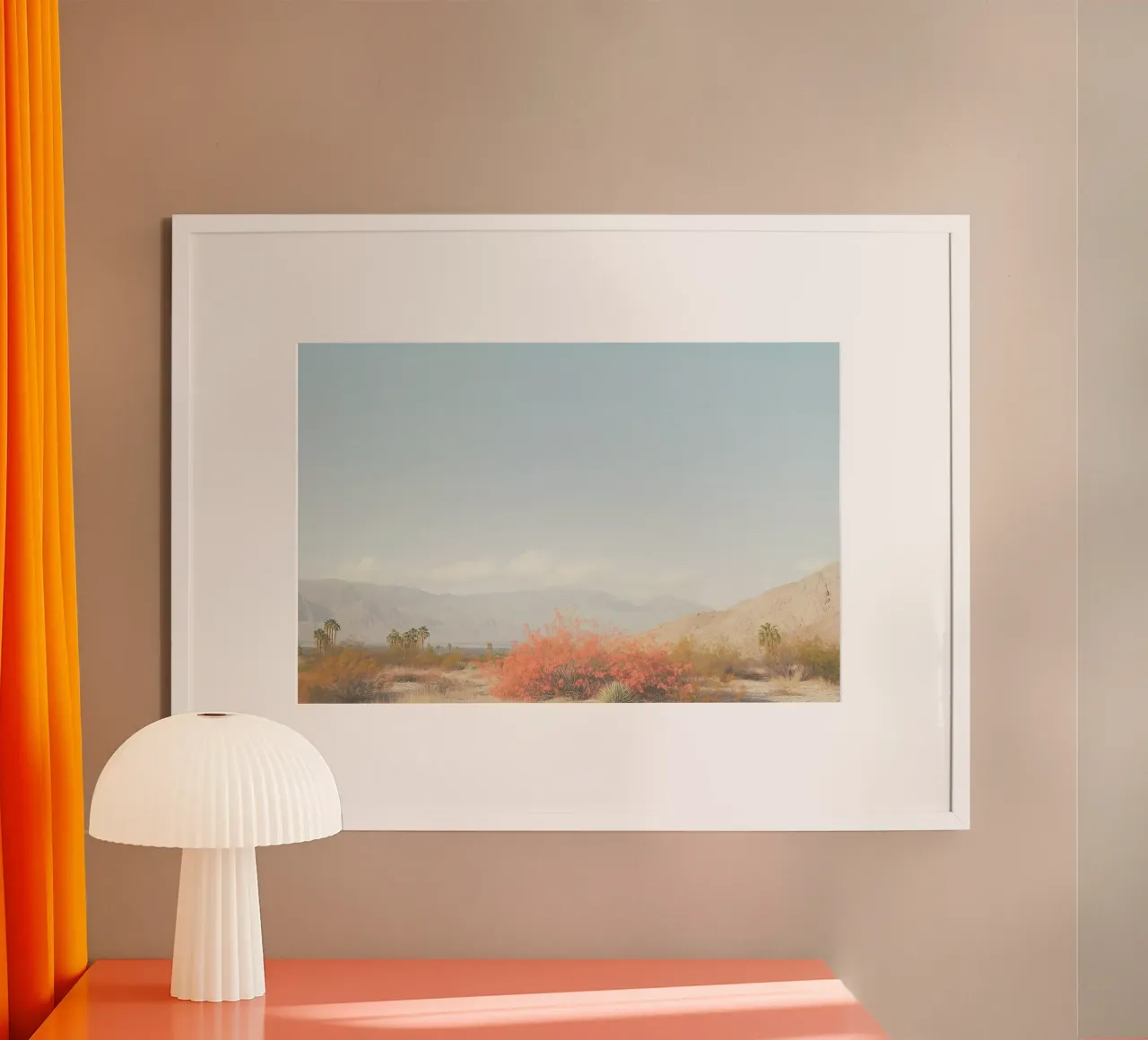 EE.UU. SérIA I Paisaje desértico en pastel con palmeras y montañas poster con marco de plástico de Julie Travel Photography