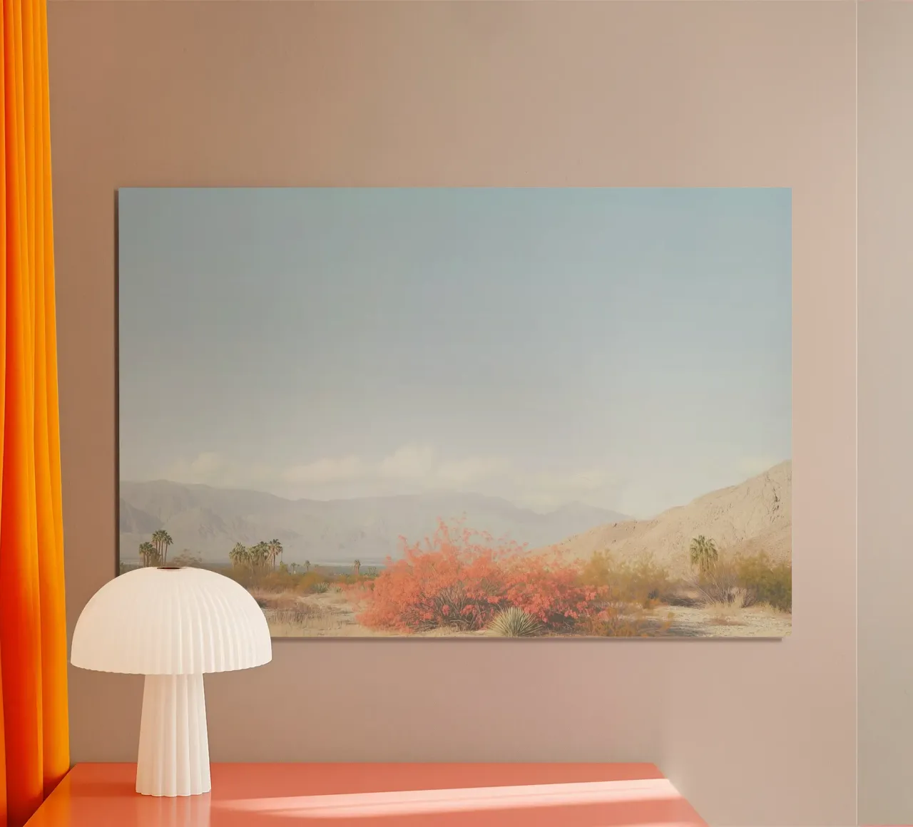 EE.UU. SérIA I Paisaje desértico en pastel con palmeras y montañas poster con marco de plástico de Julie Travel Photography