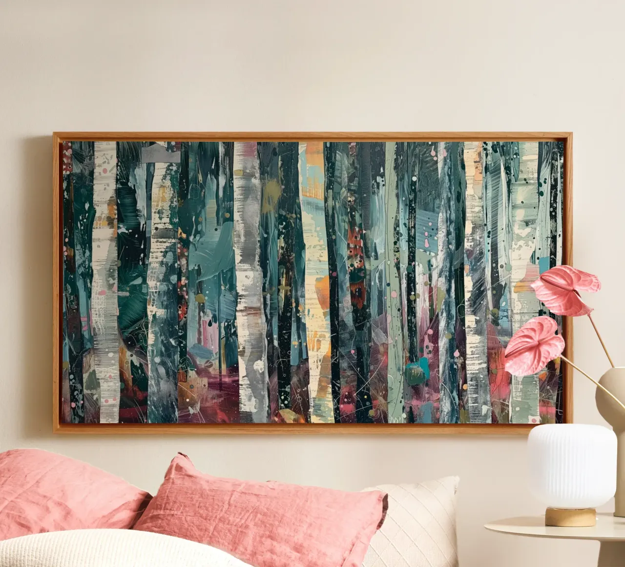 Abstract berkenbos canvas met Baklijst van Imagine