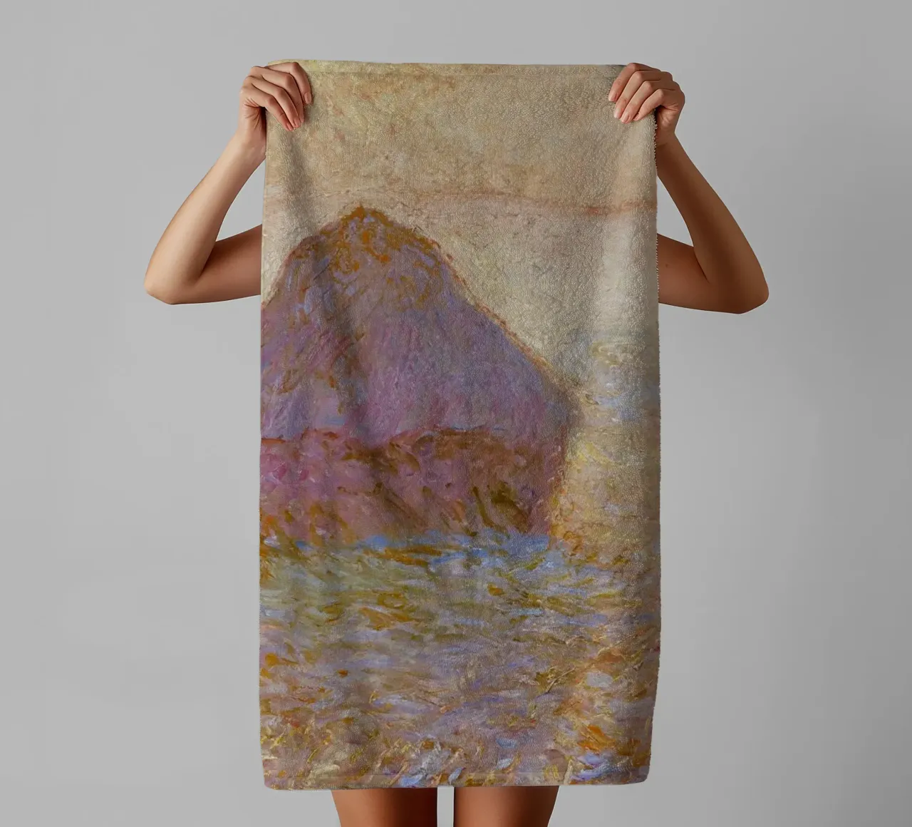 Claude Monet's Grainstack, Sun in the Mist (1891) towel by Monet Art Prints