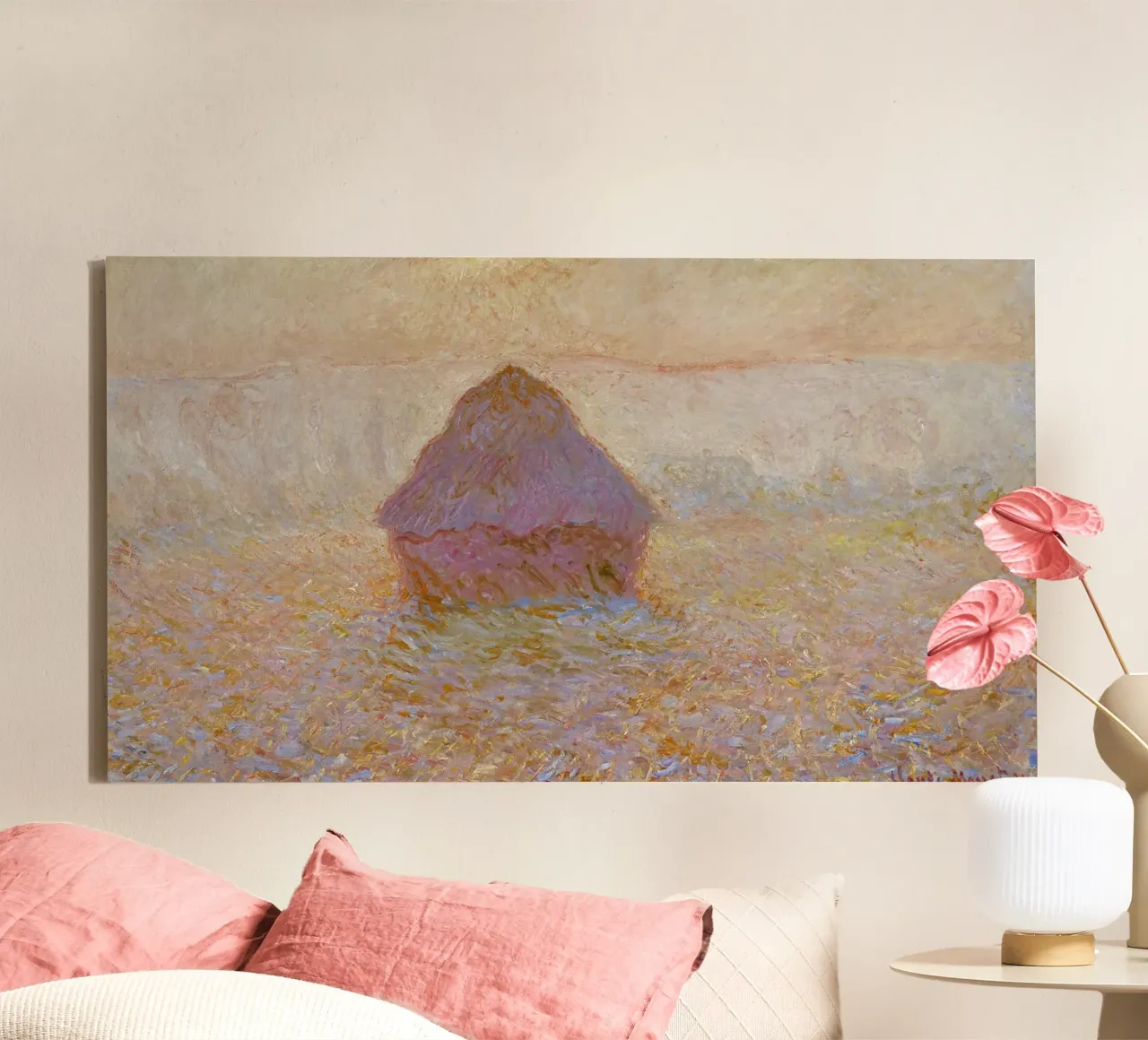 Claude Monet's Grainstack, Sun in the Mist (1891) canvas with Floater frame by Monet Art Prints