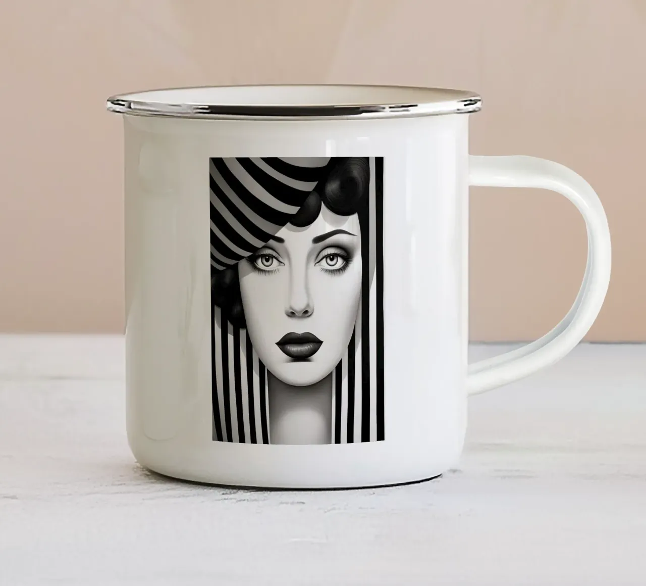 Volto astratto in bianco e nero tazza in smalto da Imagine