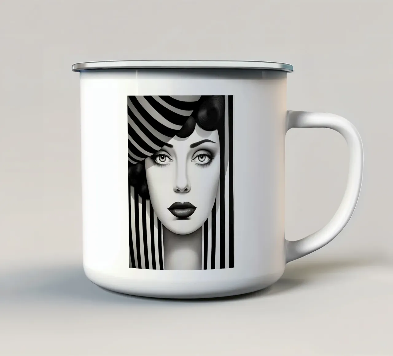 Volto astratto in bianco e nero tazza in smalto da Imagine