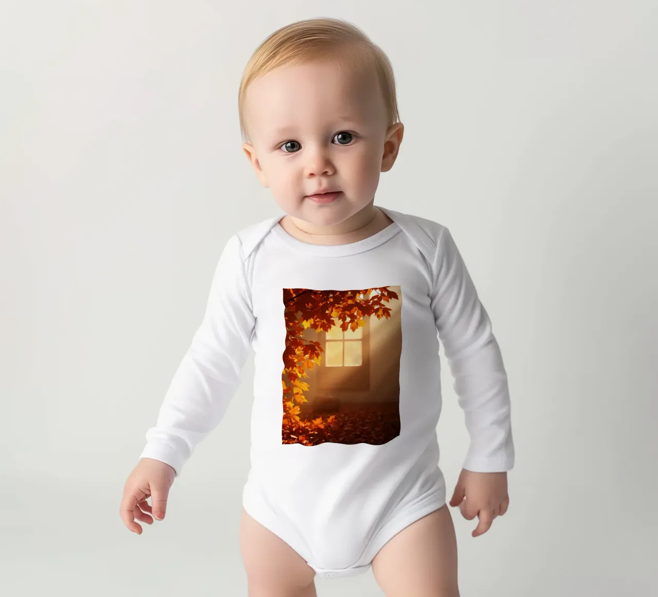 Bright sunlight filters through a window long-sleeve baby romper by DesignDoodle