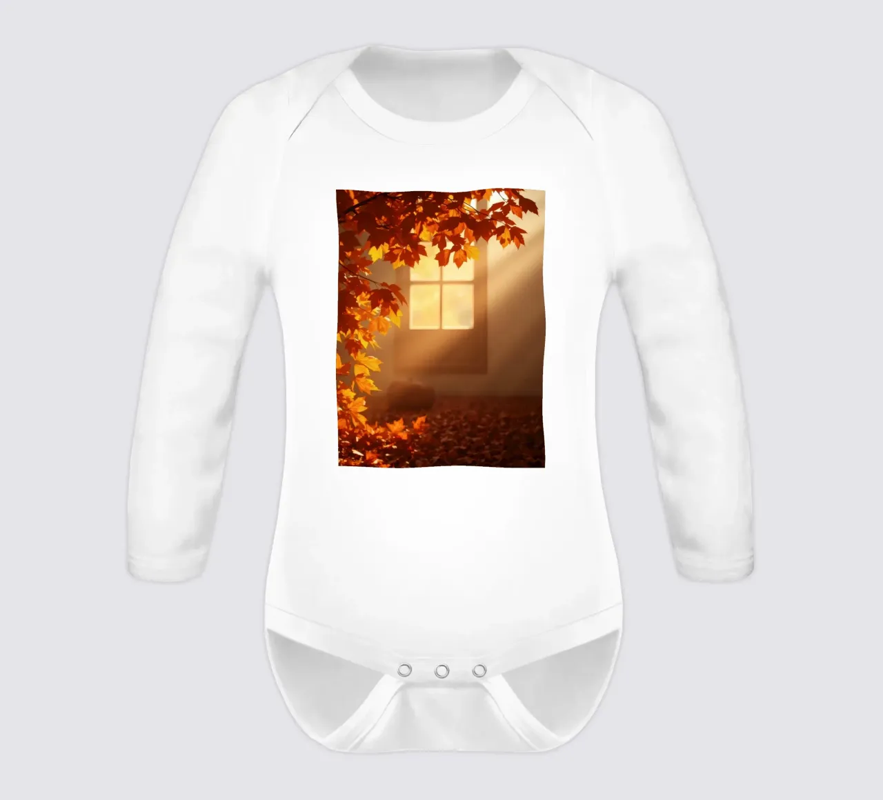Bright sunlight filters through a window long-sleeve baby romper by DesignDoodle