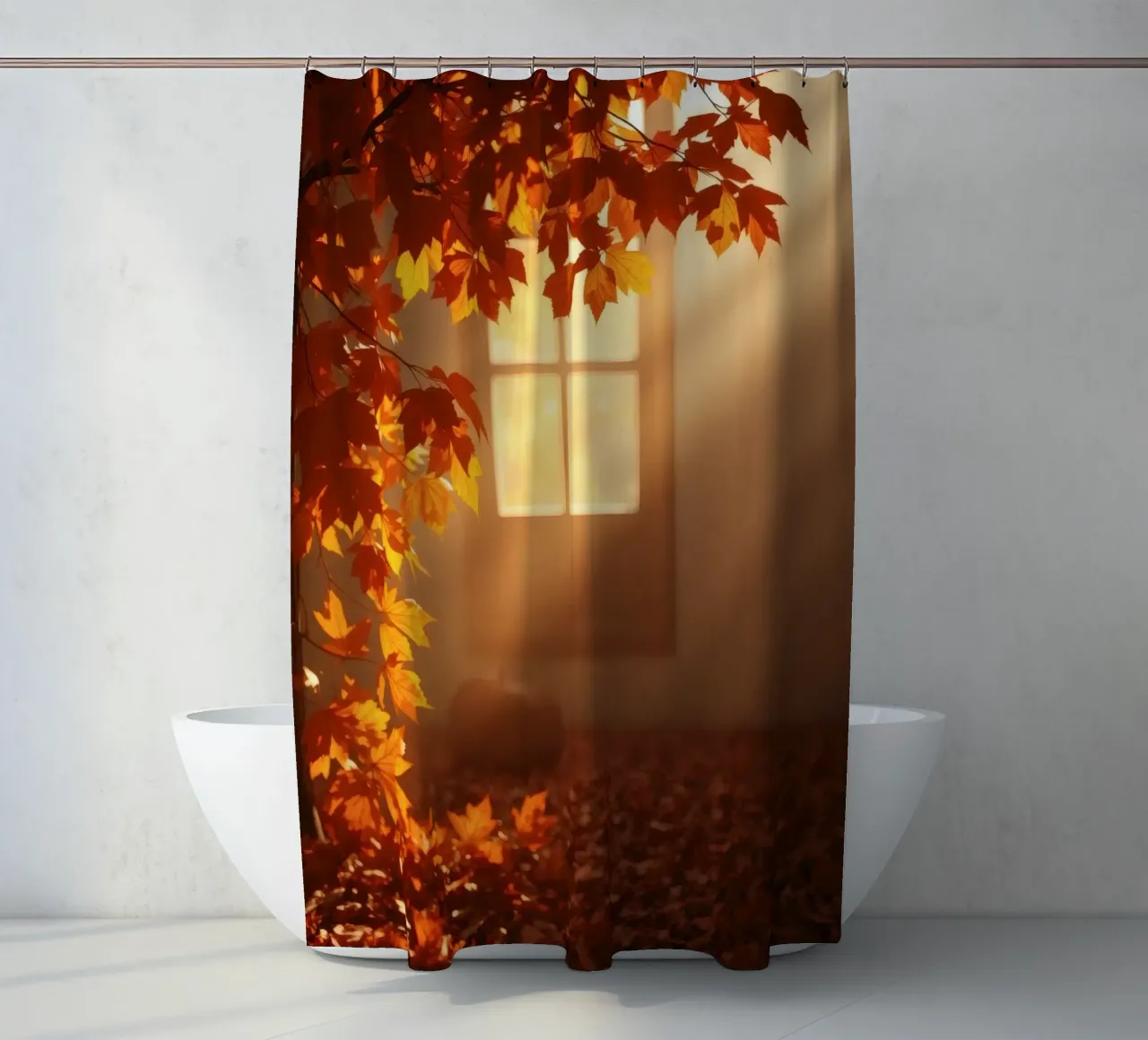 Bright sunlight filters through a window shower curtain by DesignDoodle