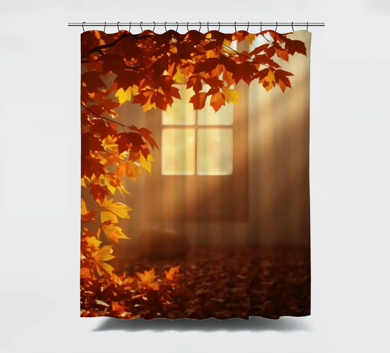 Bright sunlight filters through a window shower curtain by DesignDoodle