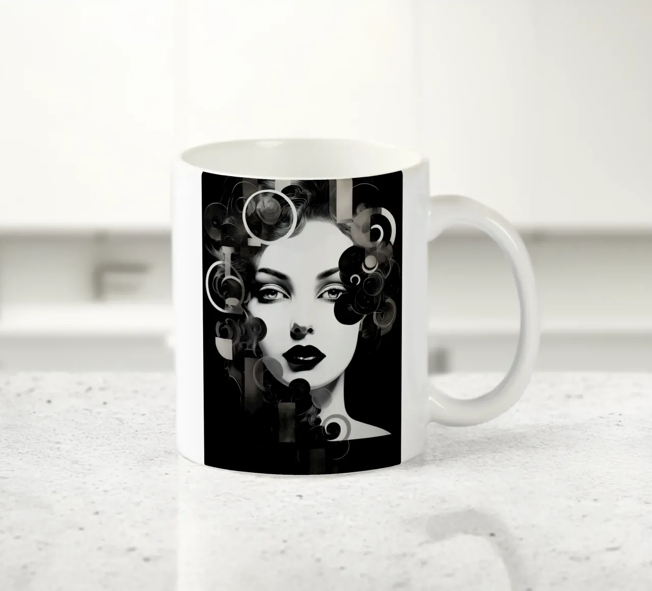 Volto astratto in bianco e nero tazza in ceramica da Imagine