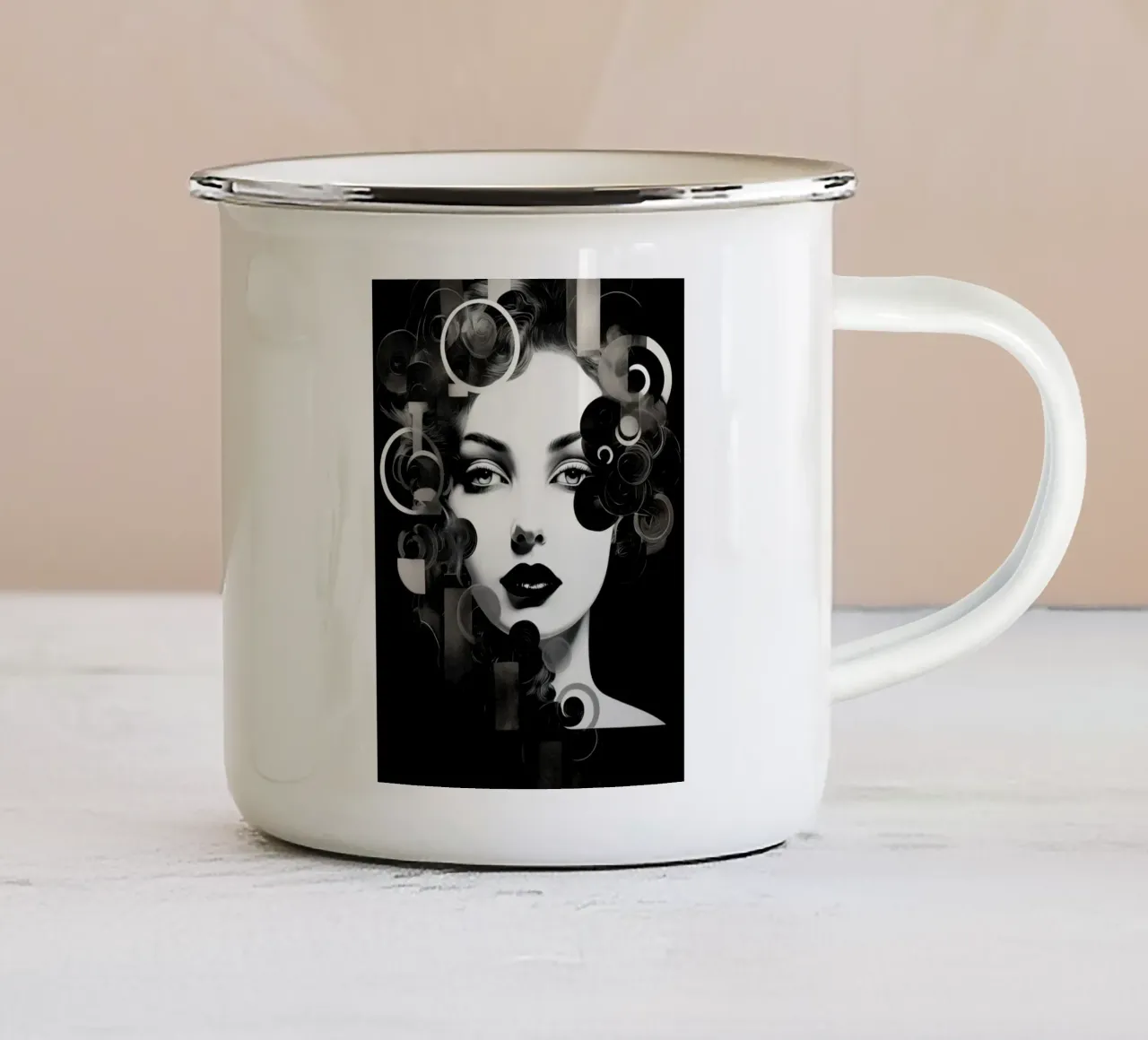Volto astratto in bianco e nero tazza in smalto da Imagine