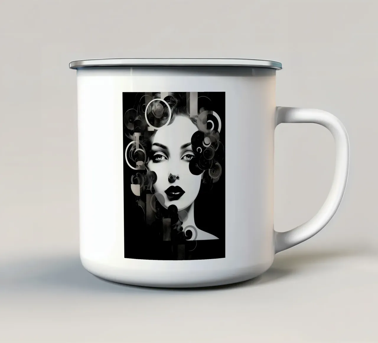 Volto astratto in bianco e nero tazza in smalto da Imagine