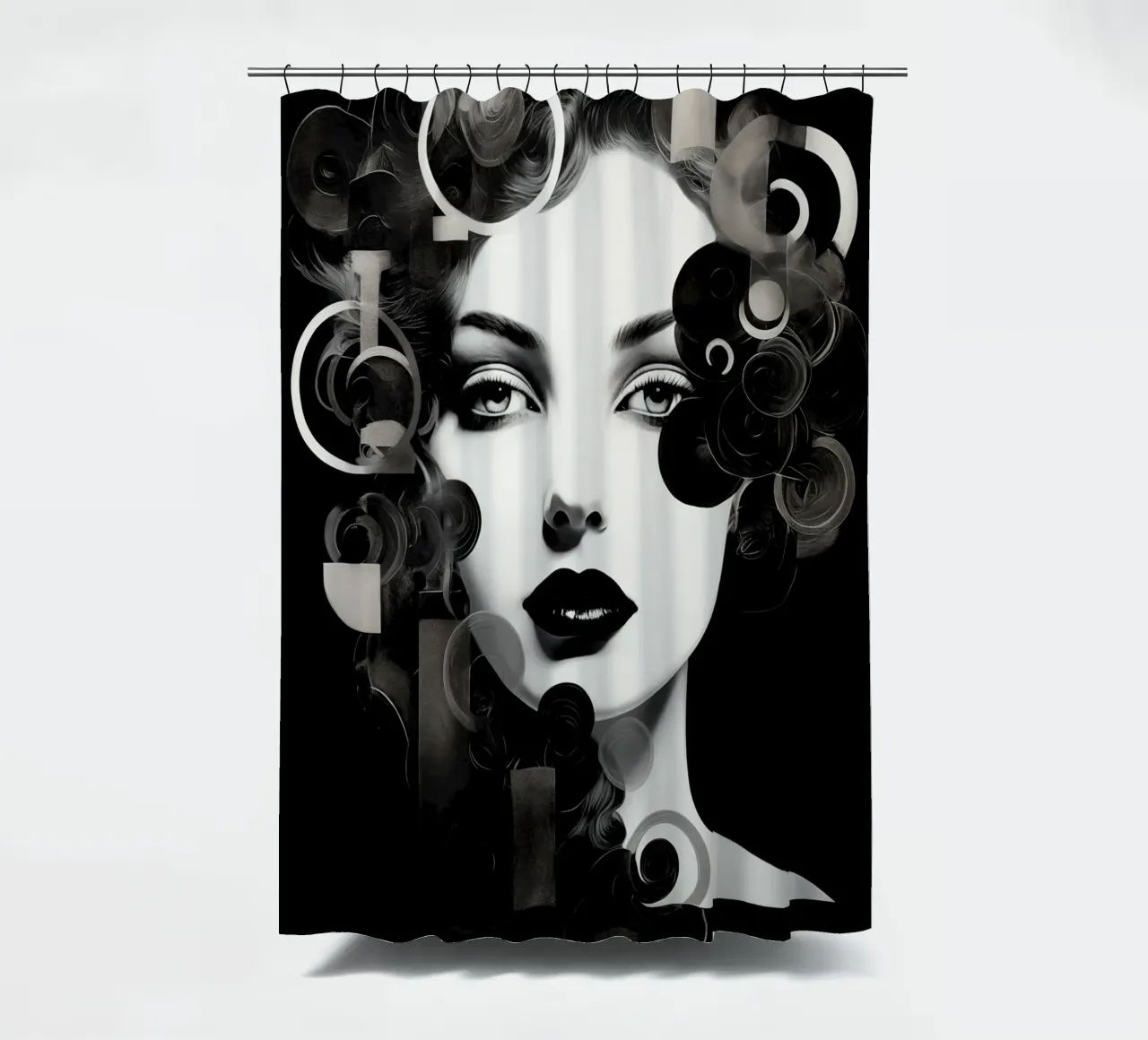 Abstract gezicht in zwart-wit douchegordijn van Imagine