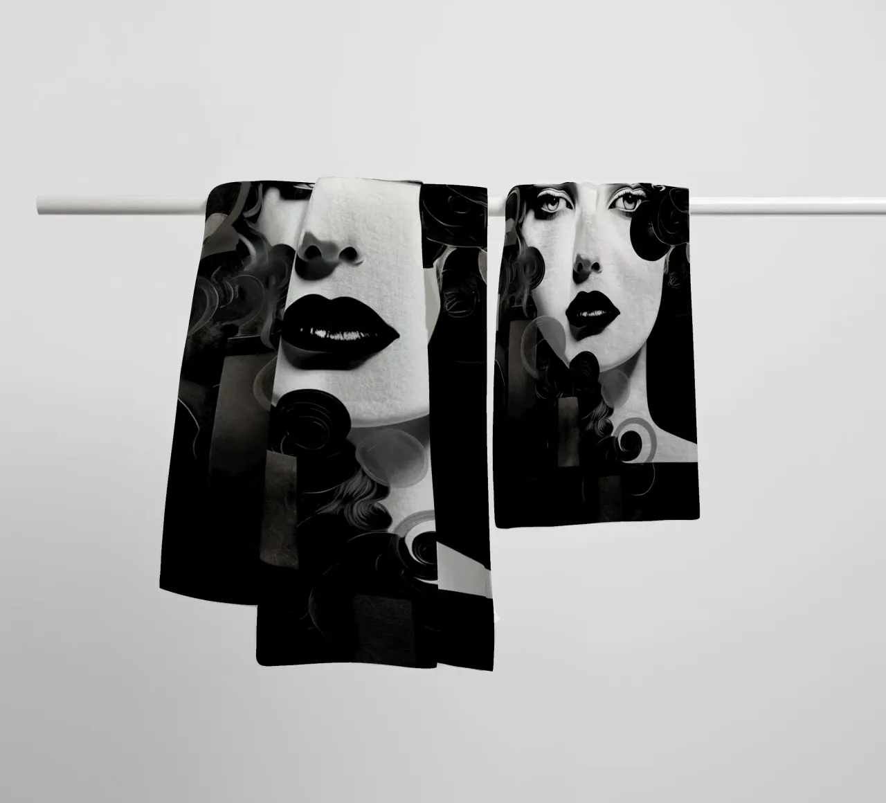 Volto astratto in bianco e nero asciugamano da bagno da Imagine