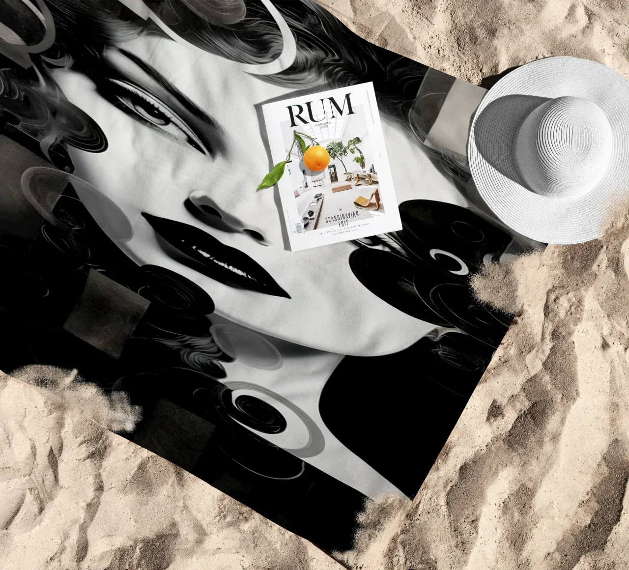 Volto astratto in bianco e nero telo mare da Imagine