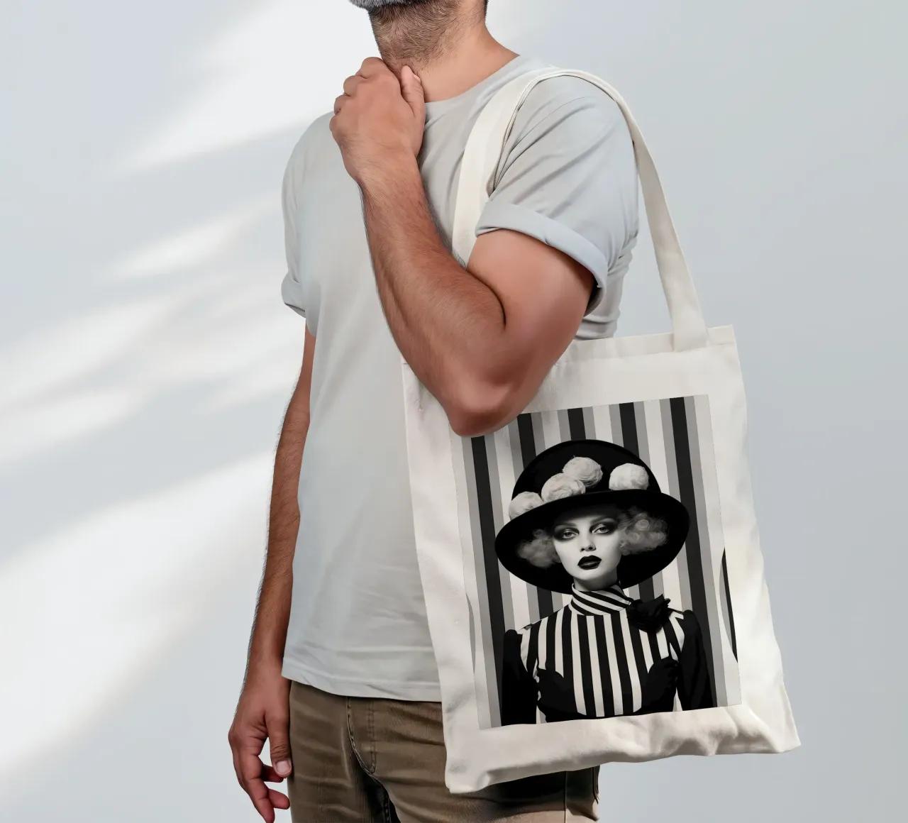 Woman with big hat tote bag by Imagine
