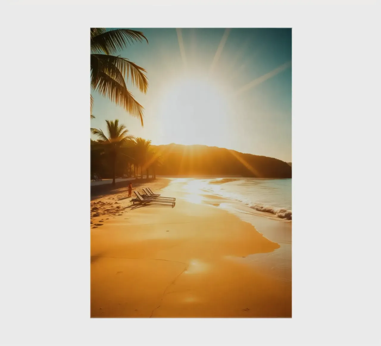 Golden sunrise over a tranquil beach with palm trees notebook by DesignDoodle