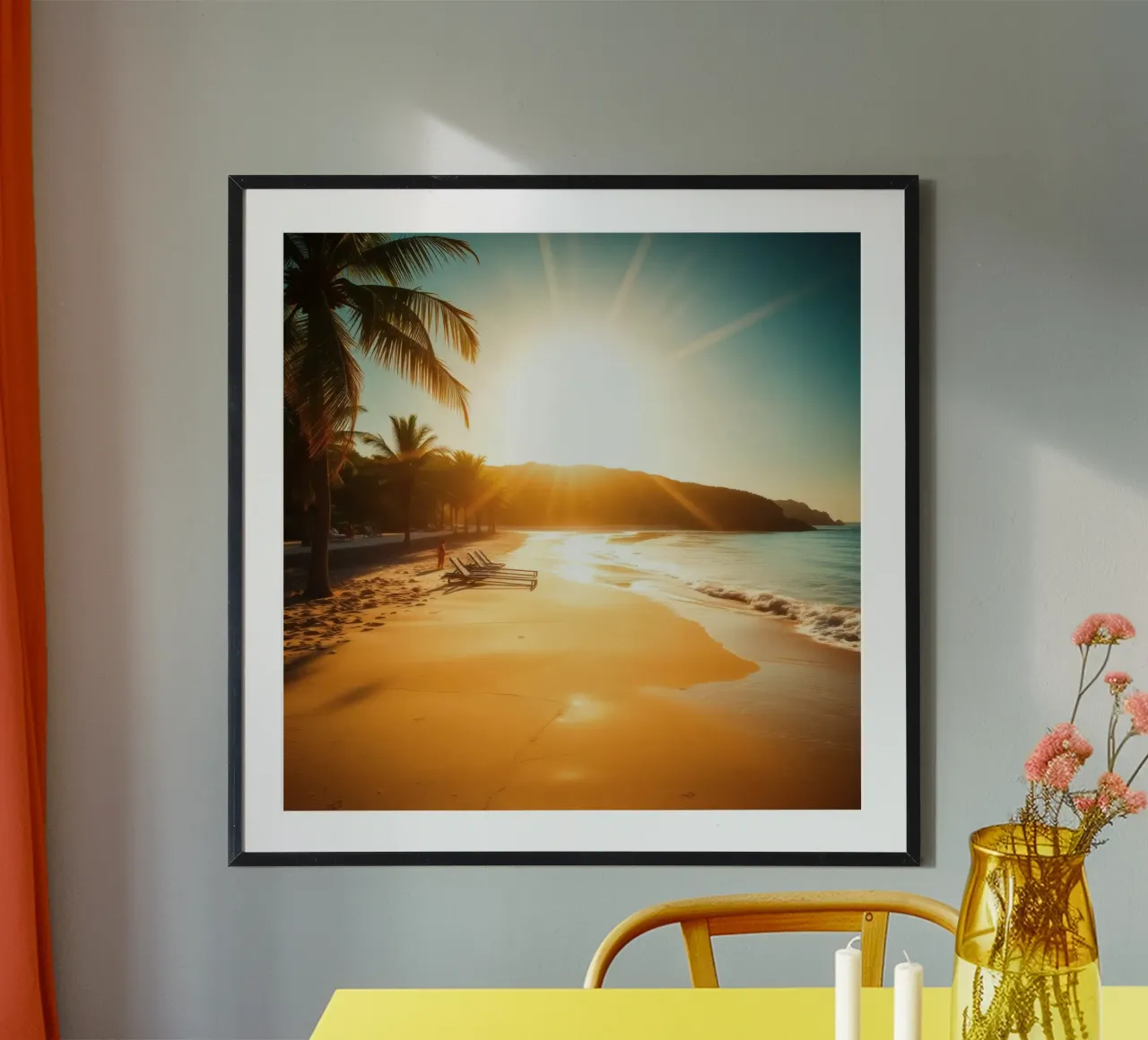 Alba dorata su una tranquilla spiaggia di palme carta hahnemühle da DesignDoodle