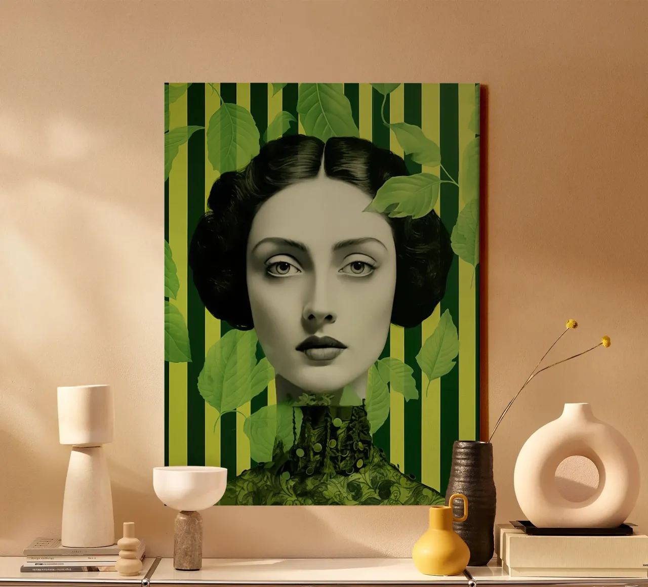 Gezicht groen canvas met Baklijst van Imagine