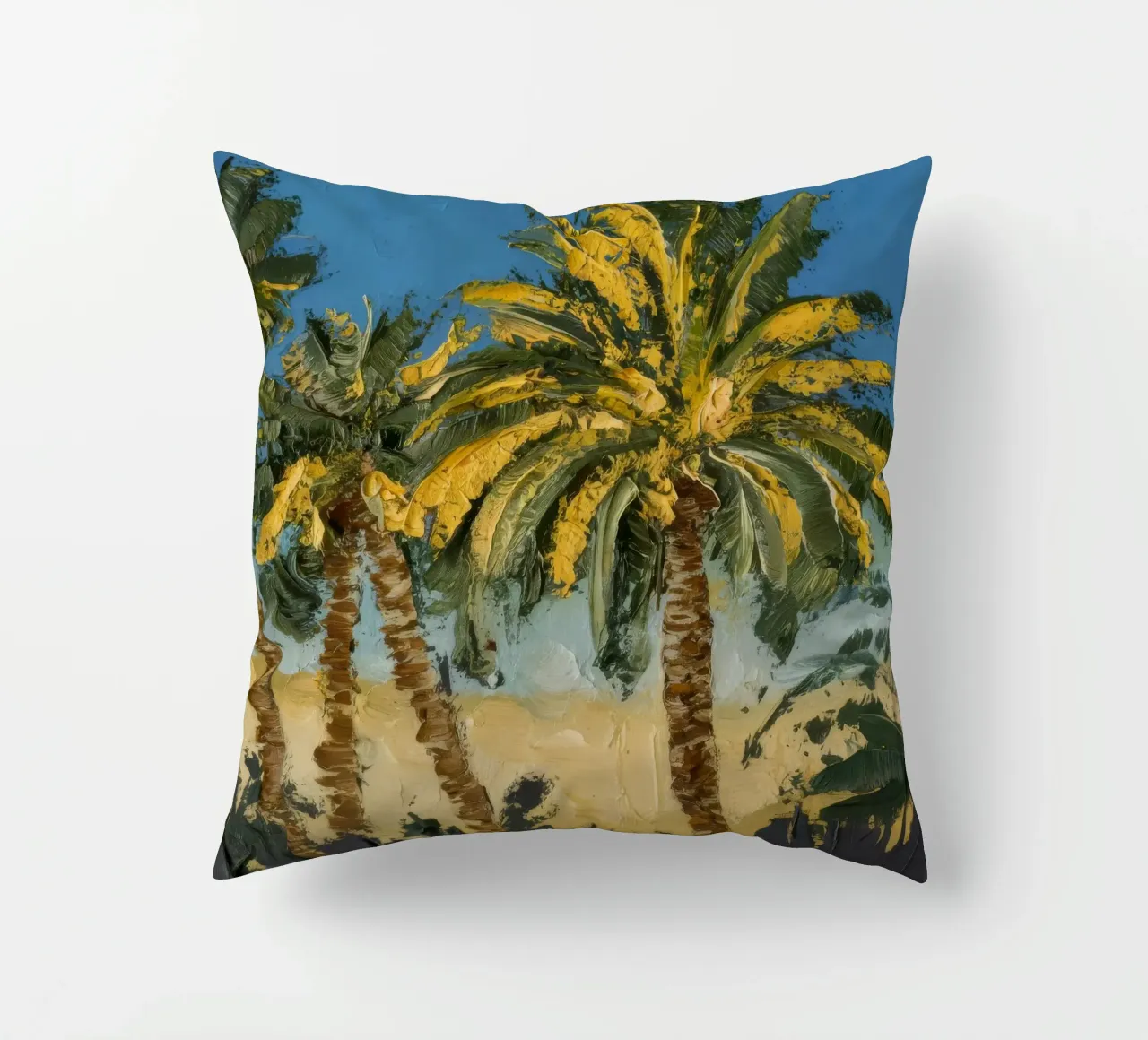 Yellow Palm Rhythm decorative cushion by Obisidian Brush