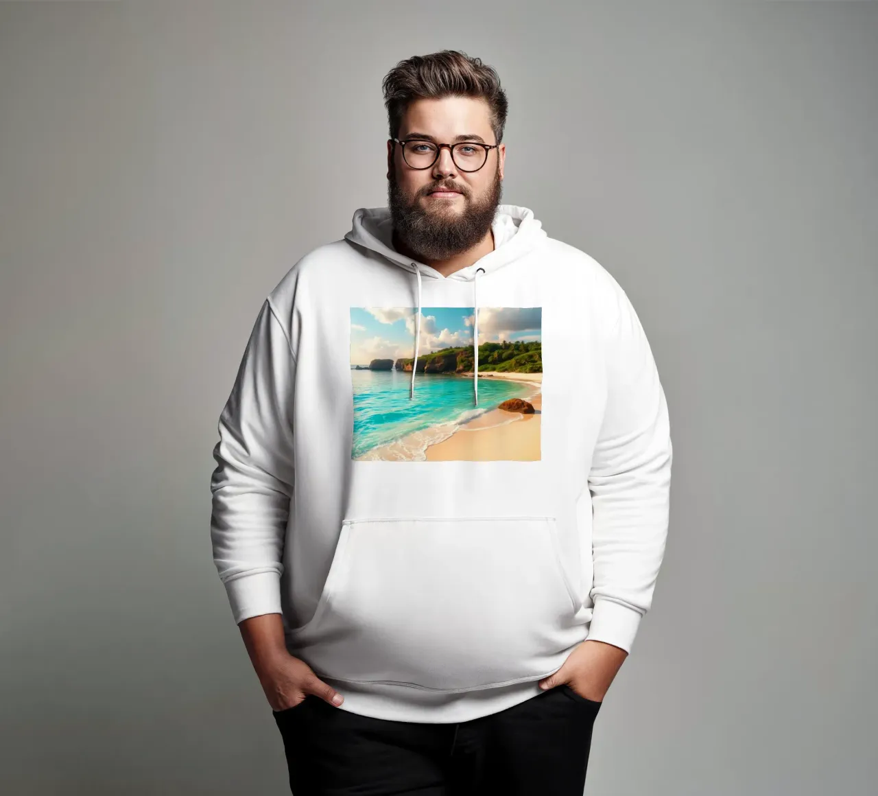 spiaggia tranquilla con acqua limpida e turchese e scogliera verde e lussureggiante felpa con cappuccio da DesignDoodle