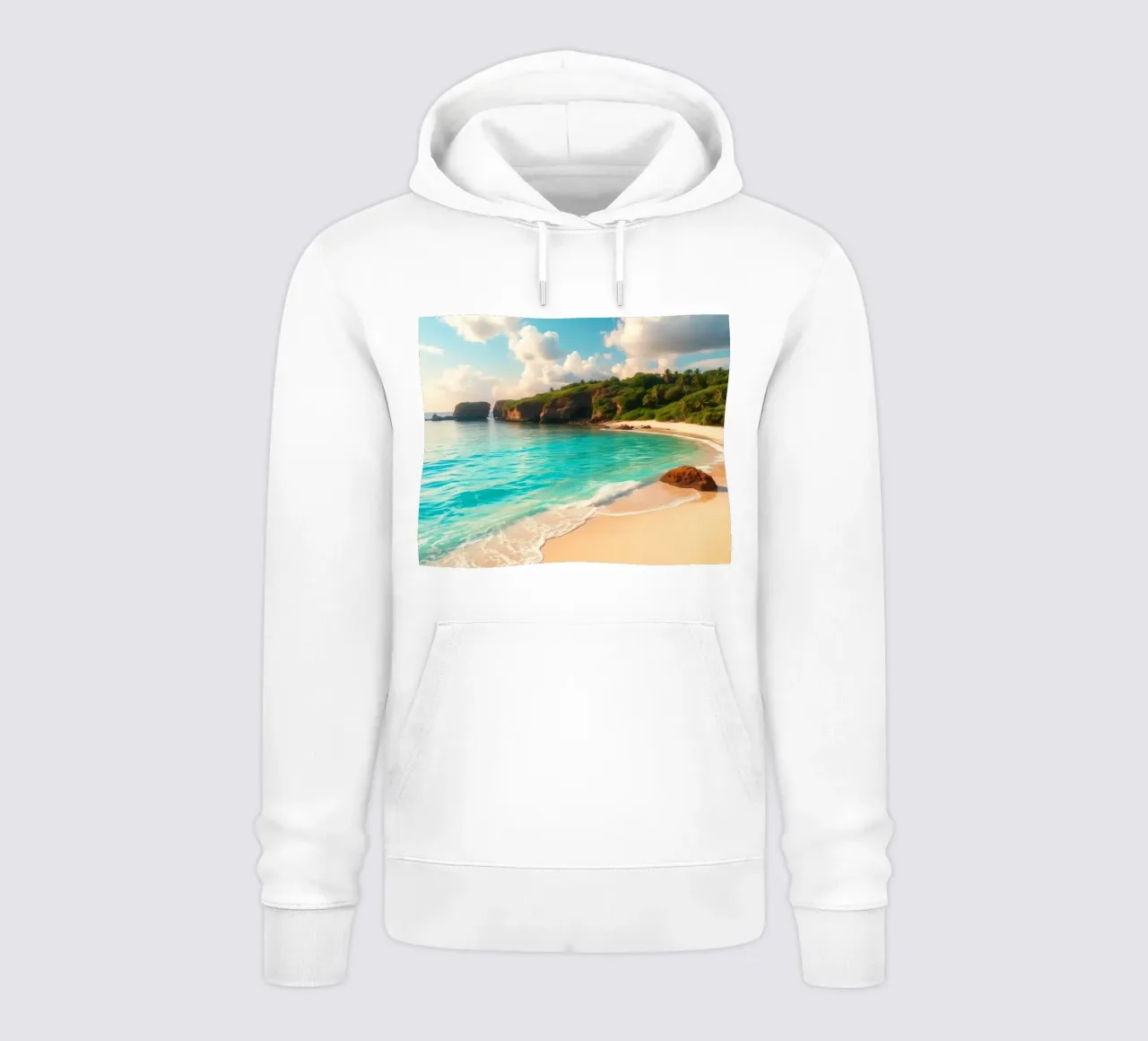 spiaggia tranquilla con acqua limpida e turchese e scogliera verde e lussureggiante felpa con cappuccio da DesignDoodle