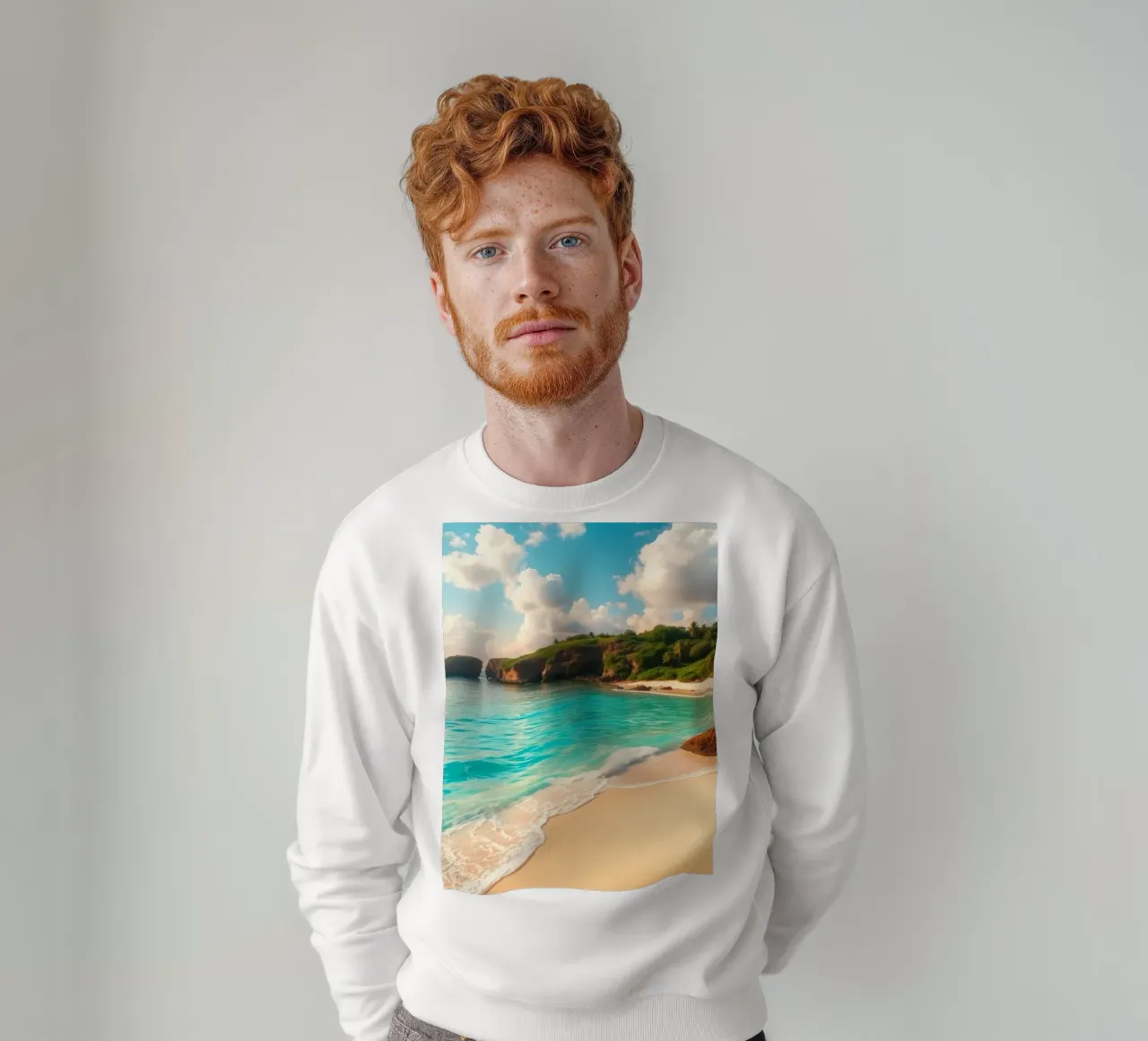spiaggia tranquilla con acqua limpida e turchese e scogliera verde e lussureggiante felpa da DesignDoodle