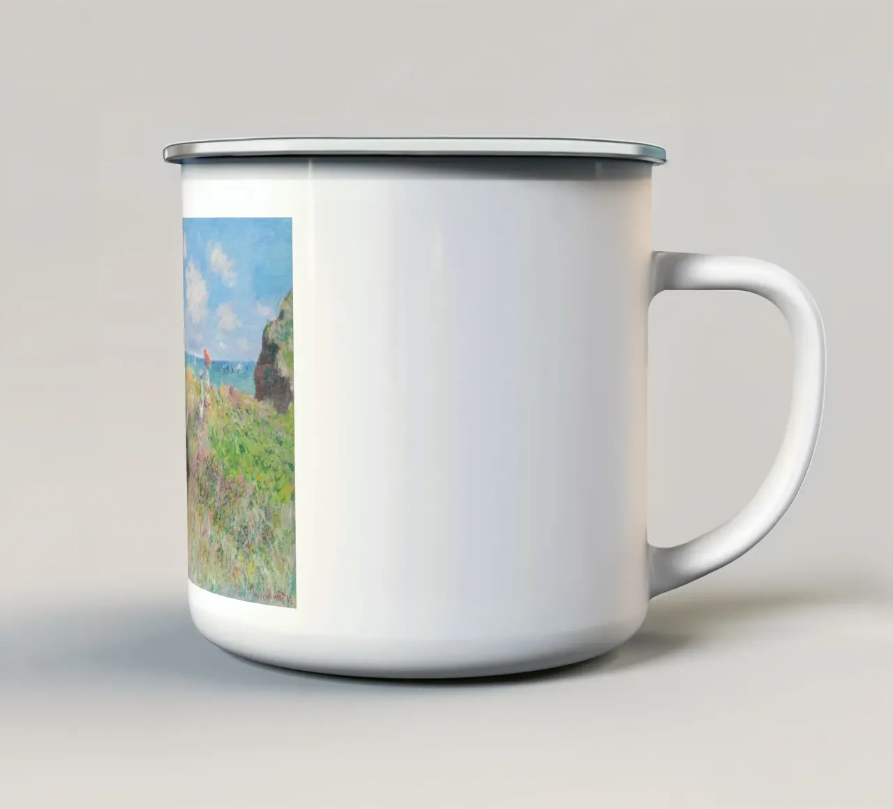 Passeggiata sulla scogliera a Pourville (1882) di Claude Monet. tazza in smalto da Monet Art Prints